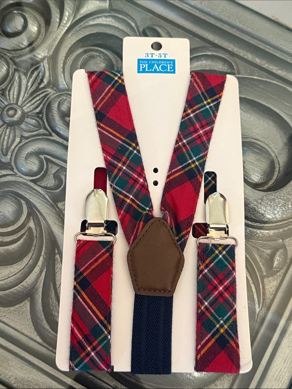 The Children's Place 3T - 5T Red Tartan Plaid Suspenders Green Navy Accents